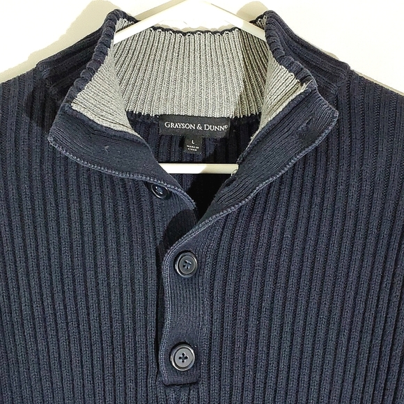 Grayson & Dunn Dark Navy Blue 100% Cotton Ribbed Knit Long Sleeve Sweater - L - Picture 7 of 14